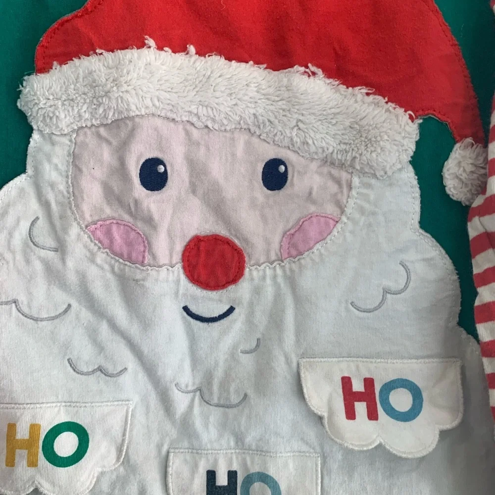 Mini Boden Santa Long Sleeve Shirt - Green Red, White flap holiday Christmas 6 7